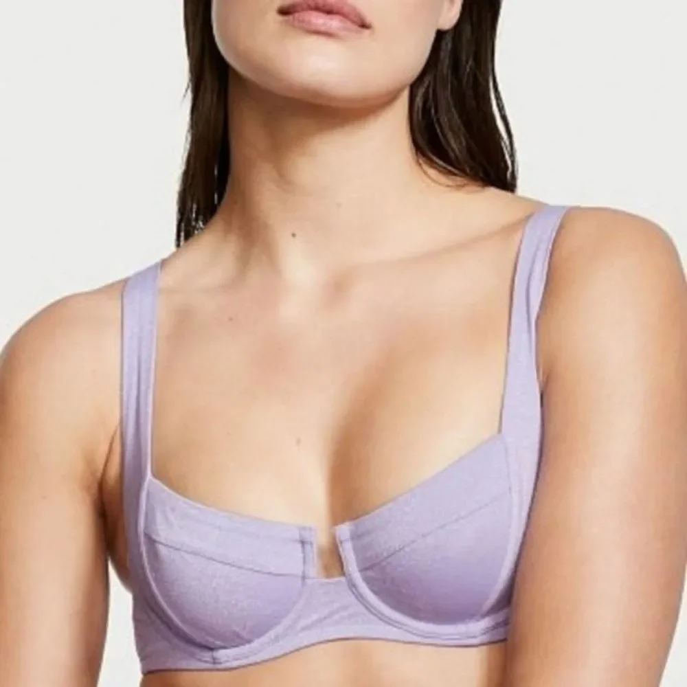 RARE❤️‍🔥Victoria Secret bikini top lace up tie back Luxe Lavender Shimme